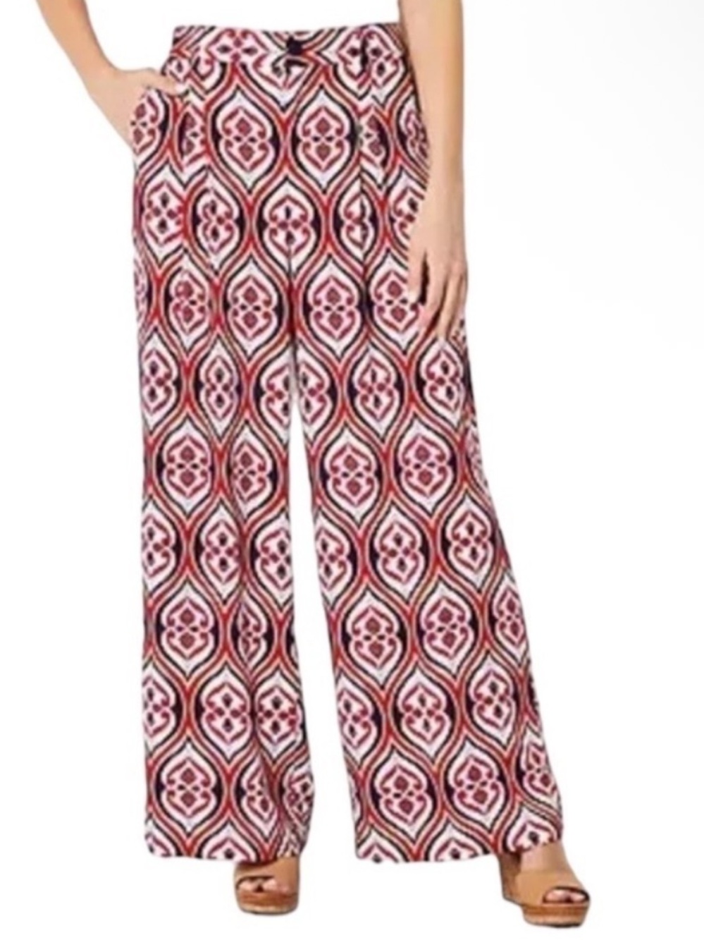 LIZ CLAIBORNE Wide Leg Pants w/ Geo Print in Red/White/Blue Size 8